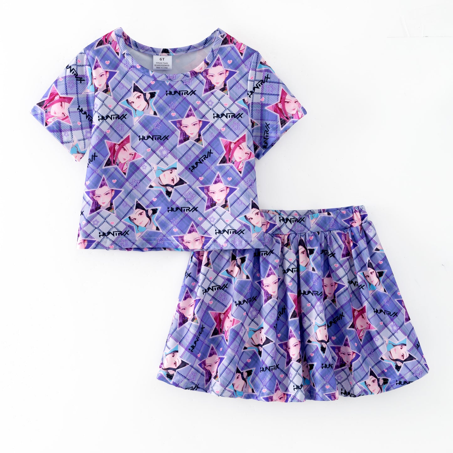 Girls K-POP DEMON HUNTER Printed Athletic Skirt Set