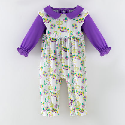 2026 Kids Fashion Mardi Gras Embroidery Purple Outfits Collection