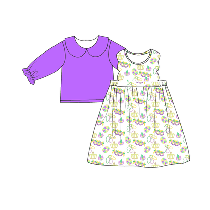 2026 Kids Fashion Mardi Gras Embroidery Purple Outfits Collection