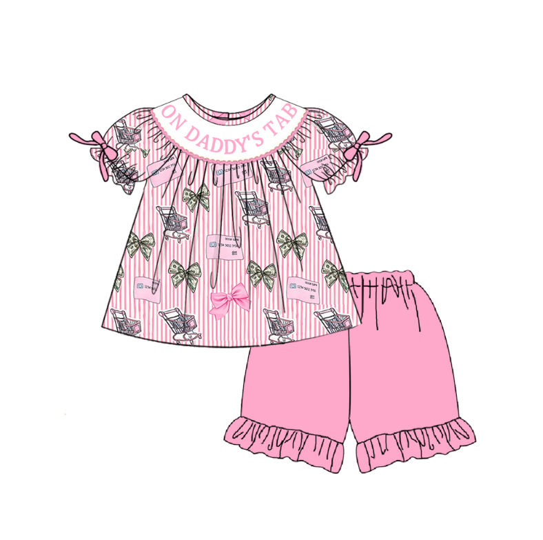 ON DADDY'S TAB Summer Pink Bow Smocked Embroidery Collection