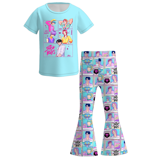 Girls Kpop Demon Hunter Print Short Sleeves Top+Pant Set