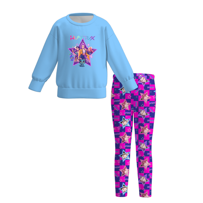 Girls Kpop Demon Hunter Print Long Sleeves Top+Pant Set