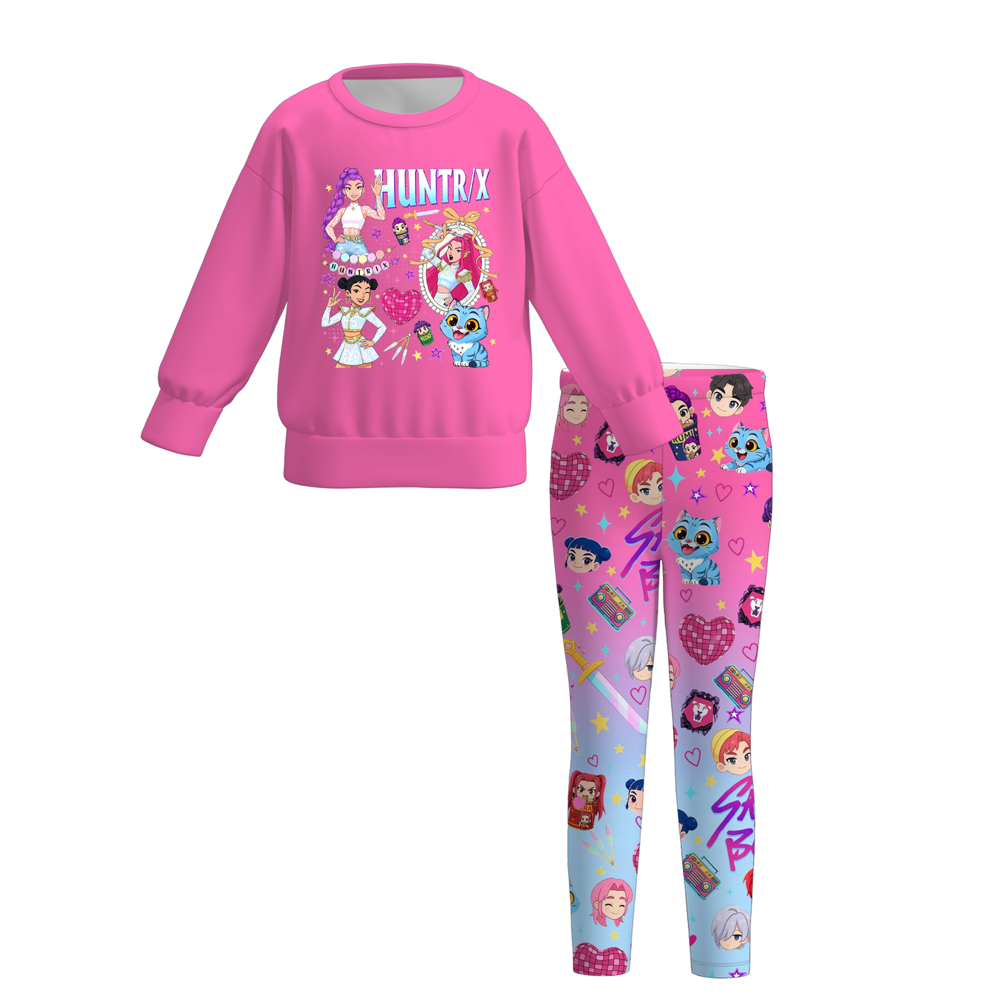 Girls Kpop Demon Hunter Print Long Sleeves Top+Pant Set