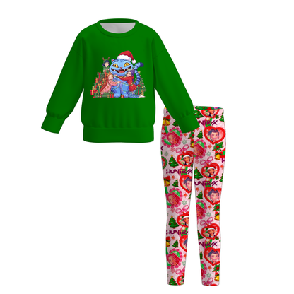 Girls Kpop Demon Hunter Print Long Sleeves Top+Pant Set