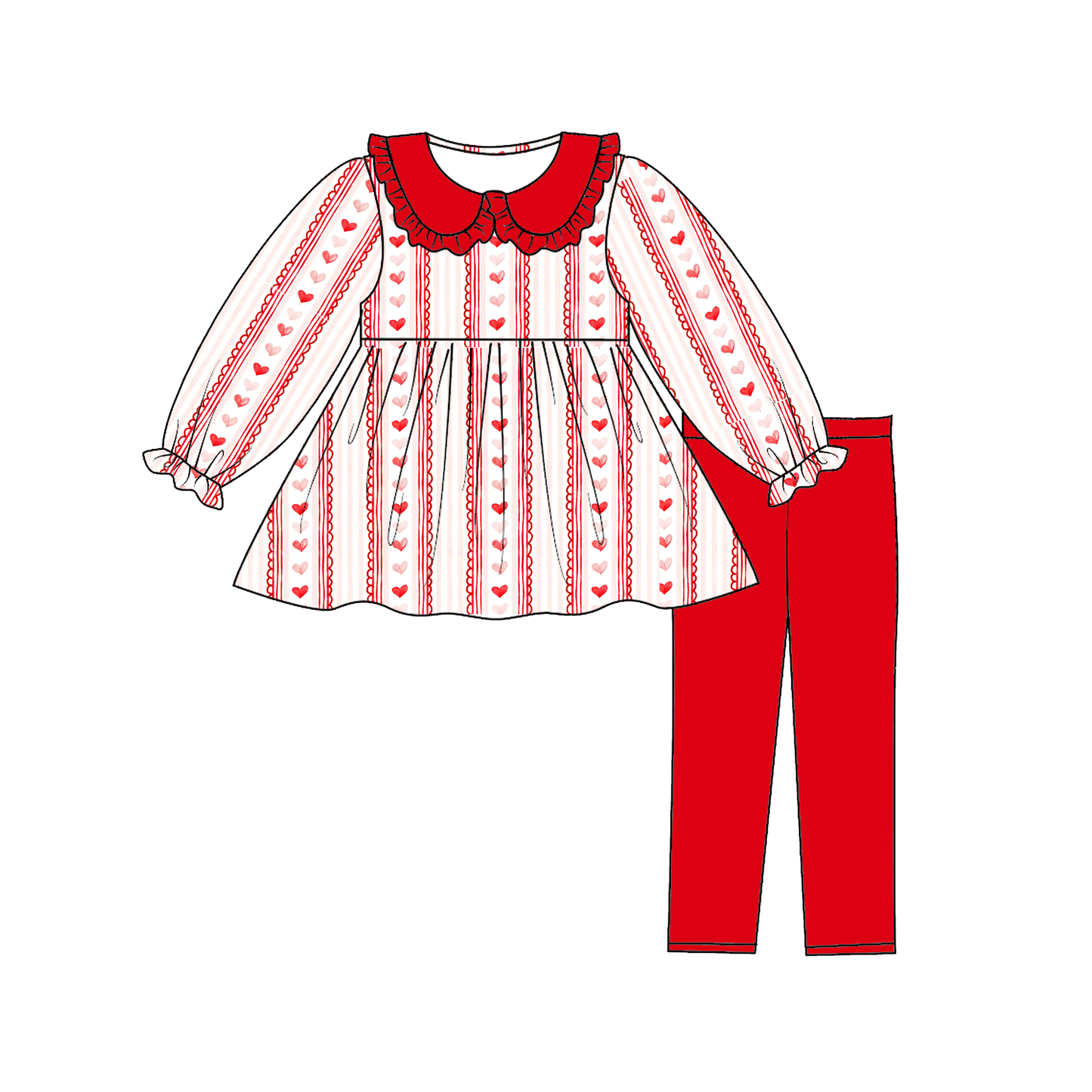 2026 Valentine's Day Red Pink Heart Bow Print Pant Set