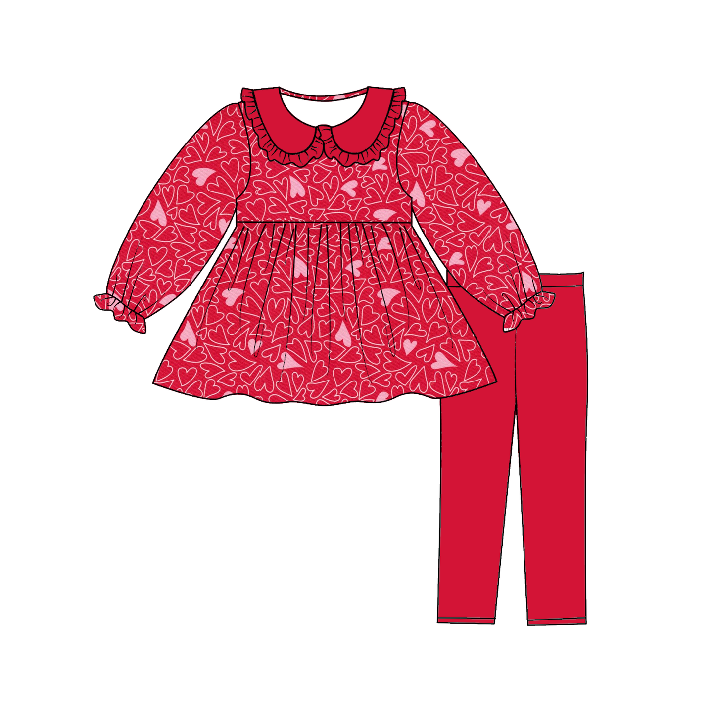 2026 Valentine's Day Red Pink Heart Bow Print Pant Set