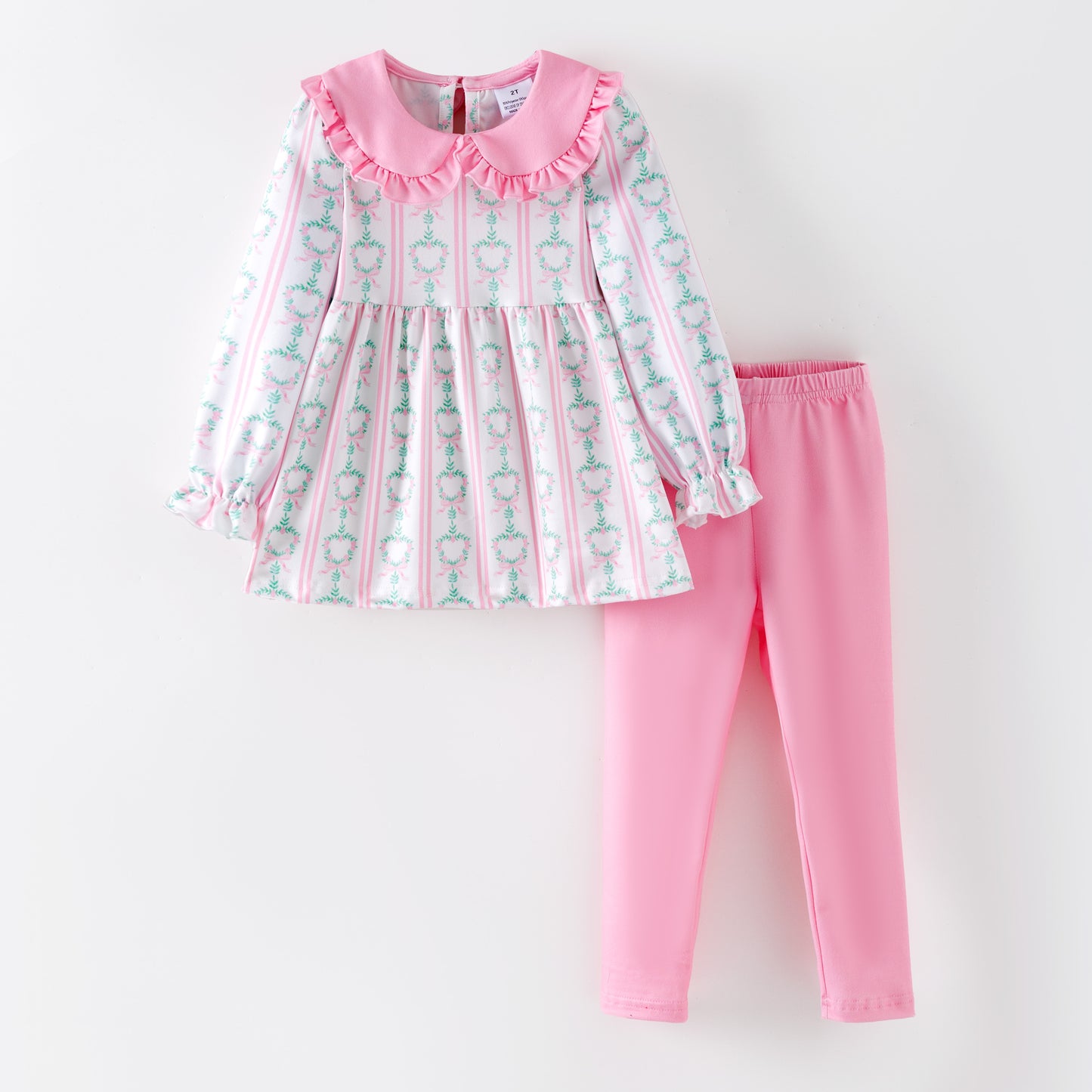 2026 Spring Pink Floral Ruffled Pant Set