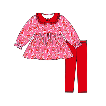 2026 Valentine's Day Red Pink Heart Bow Print Pant Set