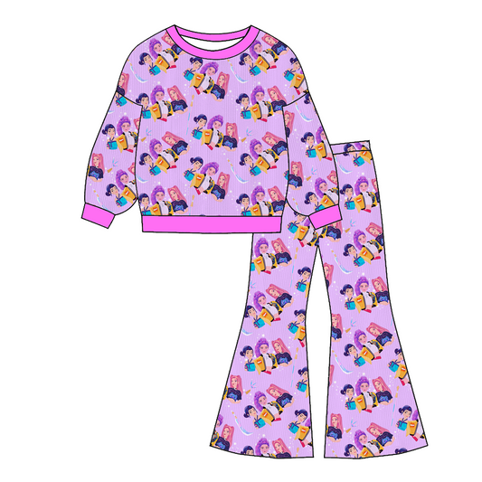 2025 Winter Kpop Demon Hunters Girls Top+Pant Fashion Outfit Set