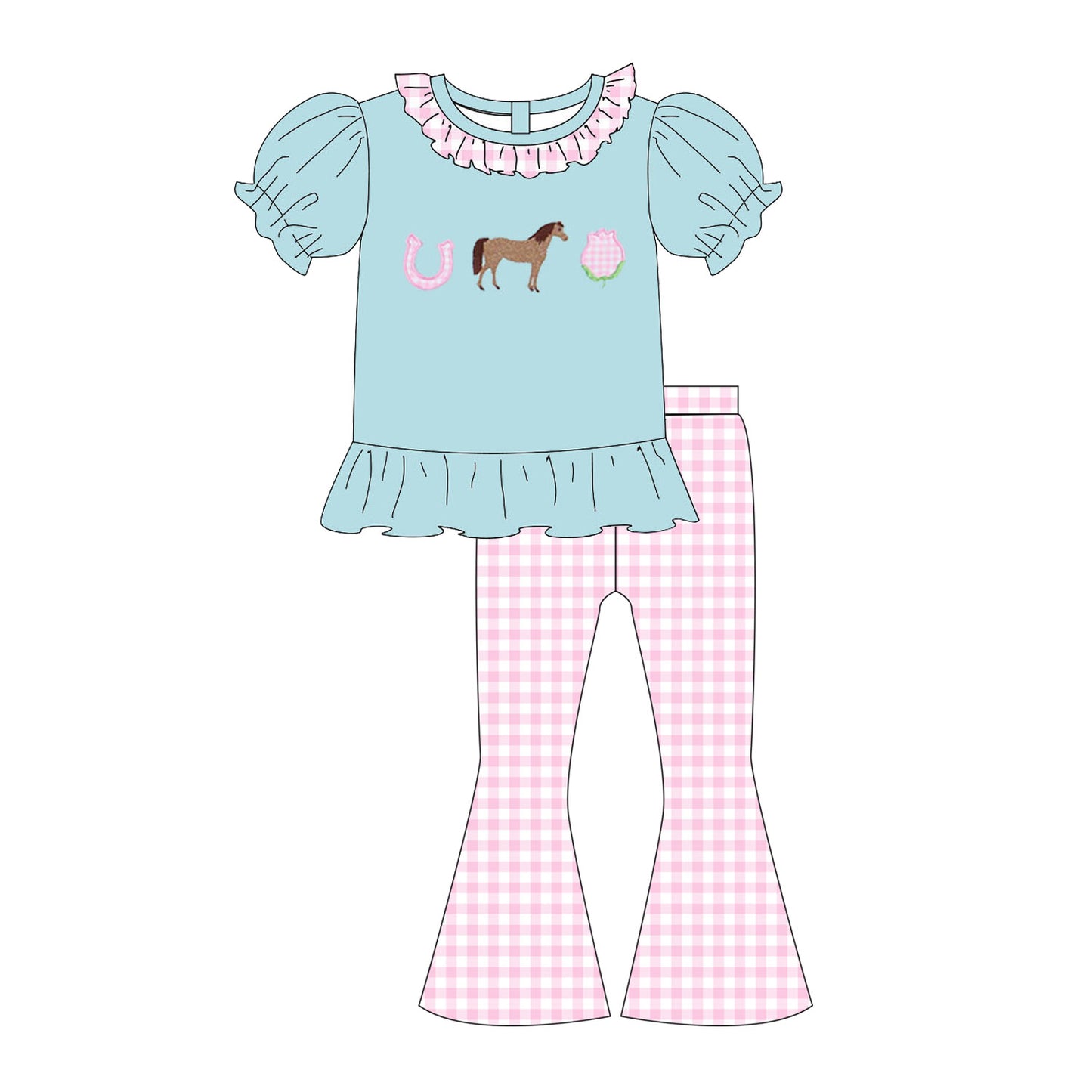 2026 Spring Summer Farm Embroidery Blue Kids Clothes Collection