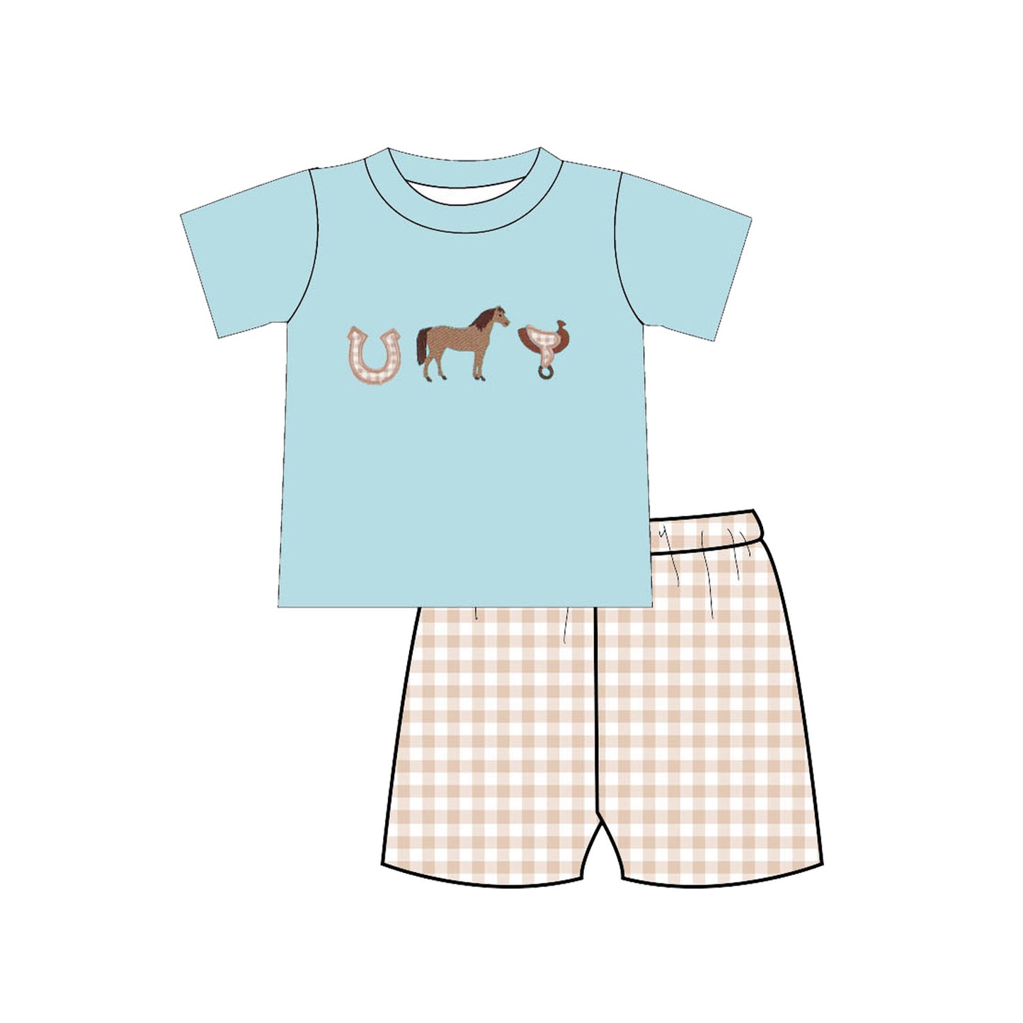 2026 Spring Summer Farm Embroidery Blue Kids Clothes Collection