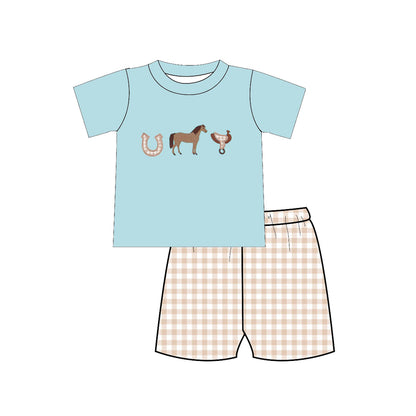2026 Spring Summer Farm Embroidery Blue Kids Clothes Collection