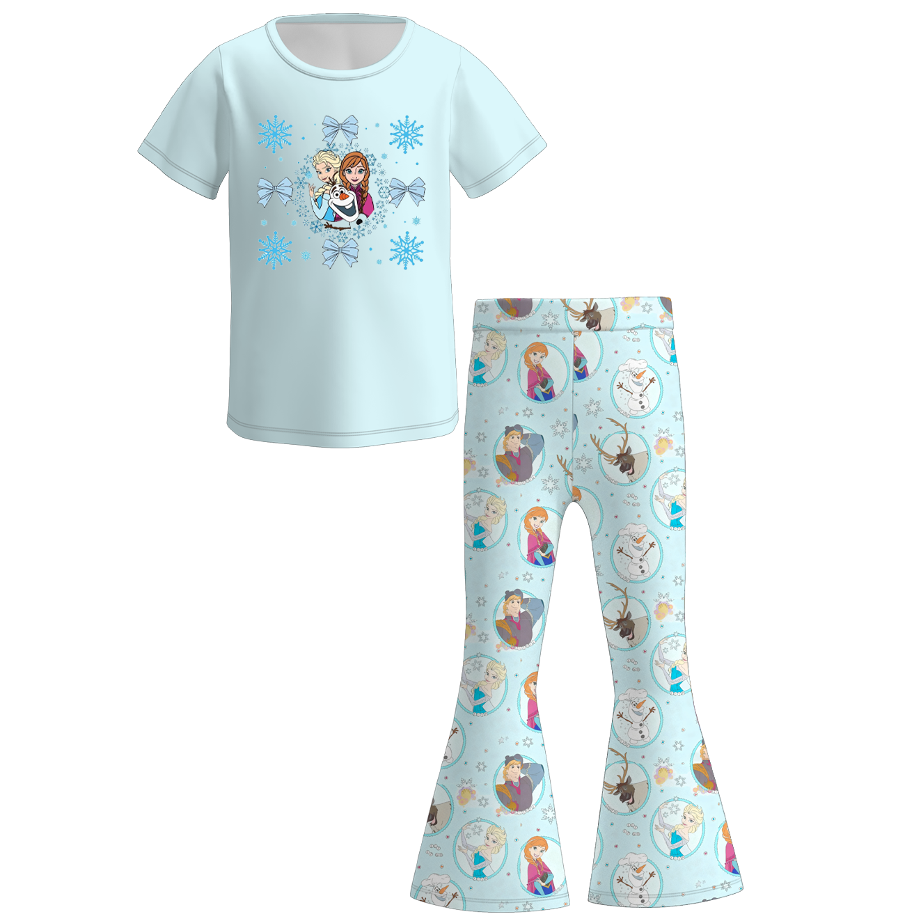 2026 Spring Girls Princess Bow Print Short Sleeves Top+Pant Set