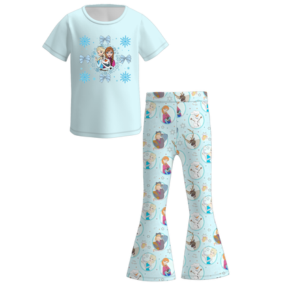 2026 Spring Girls Princess Bow Print Short Sleeves Top+Pant Set