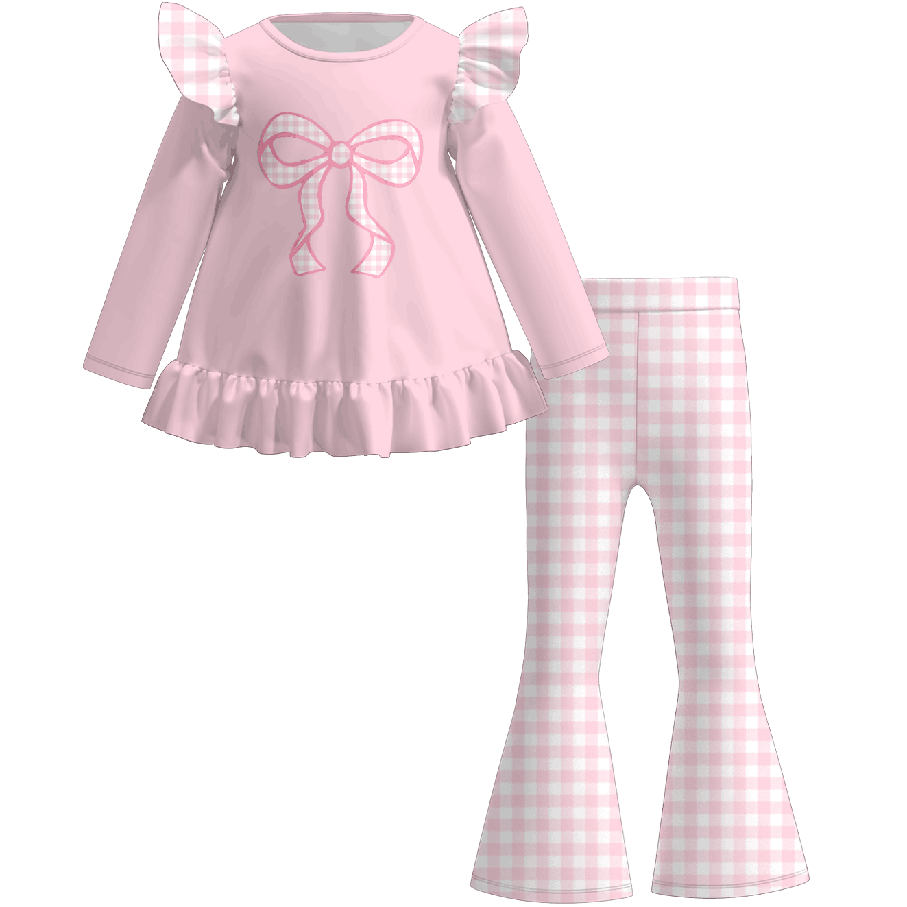 Girls Spring Pink Bow Embroidery Outfits Collection