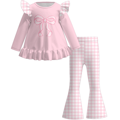 Girls Spring Pink Bow Embroidery Outfits Collection