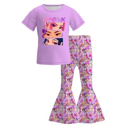 Girls Spring Kpop Demon Hunter Printed Top + Pant Set