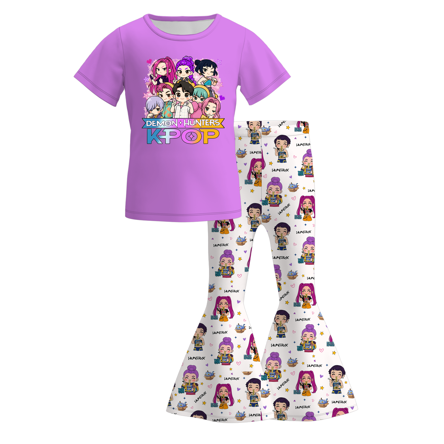 Girls Spring Kpop Demon Hunter Printed Top + Pant Set