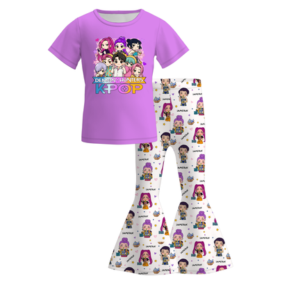 Girls Spring Kpop Demon Hunter Printed Top + Pant Set