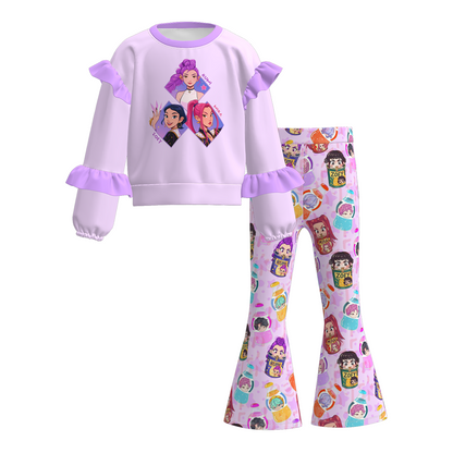 Kids K-Pop Demon Hunter Printed Ruffled Pant Set Collection