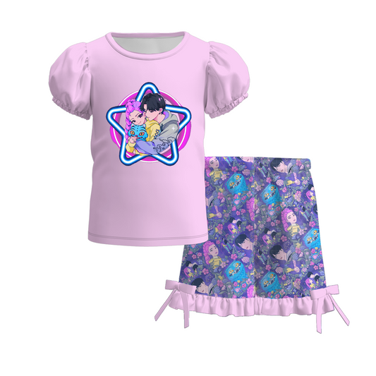2026 Girls Summer Kpop Demon Hunter Print Short Set