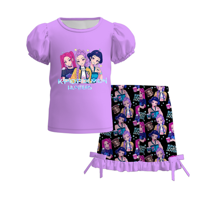 2026 Girls Summer Kpop Demon Hunter Print Short Set