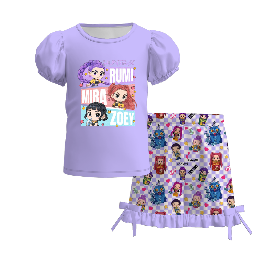 2026 Girls Summer Kpop Demon Hunter Print Short Set
