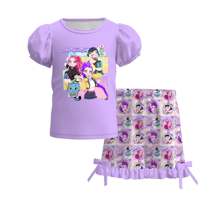 2026 Girls Summer Kpop Demon Hunter Print Short Set