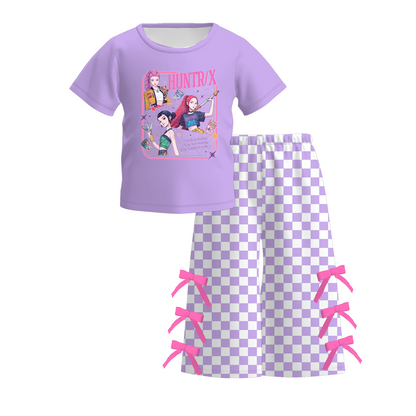 Kids Fashion K-Pop Demon Hunter Printed Ruffled Pant Set