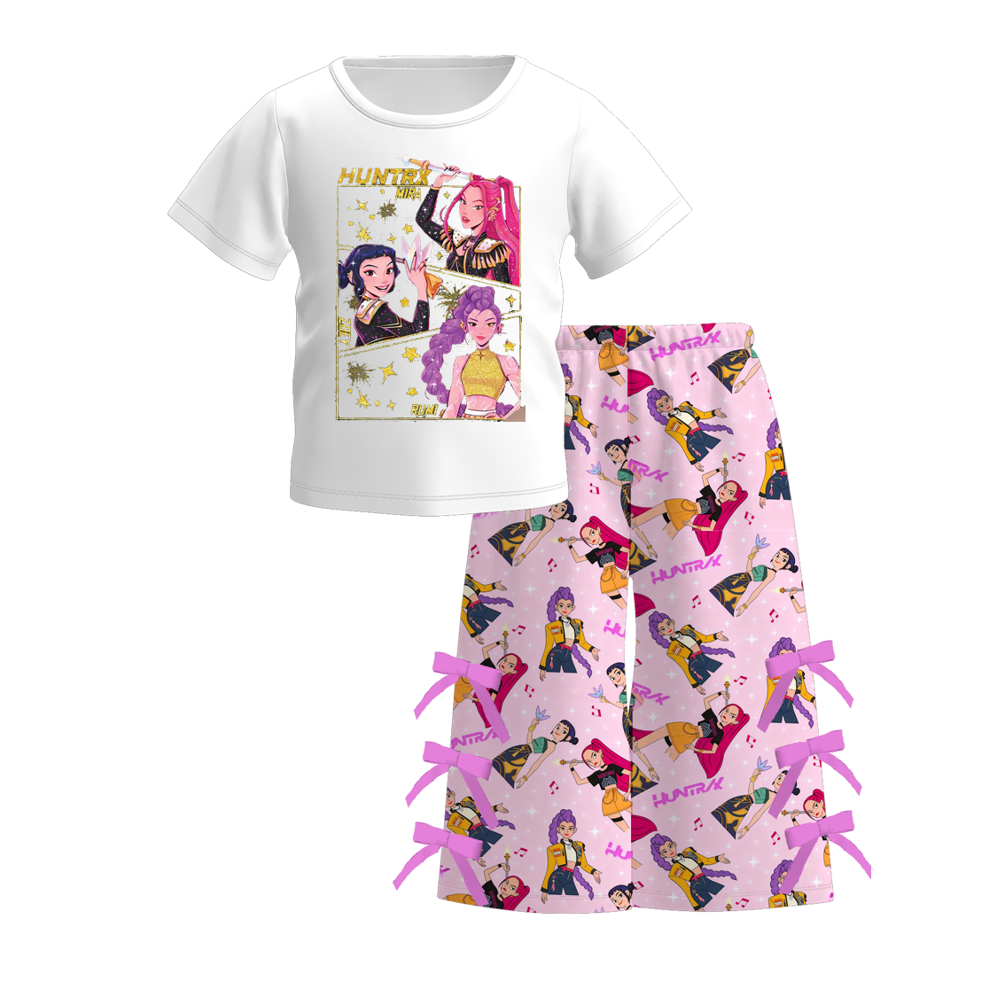 Kids Fashion K-Pop Demon Hunter Printed Ruffled Pant Set