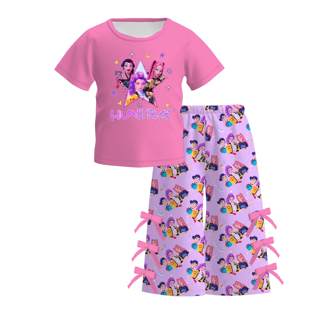 Kids Fashion K-Pop Demon Hunter Printed Ruffled Pant Set