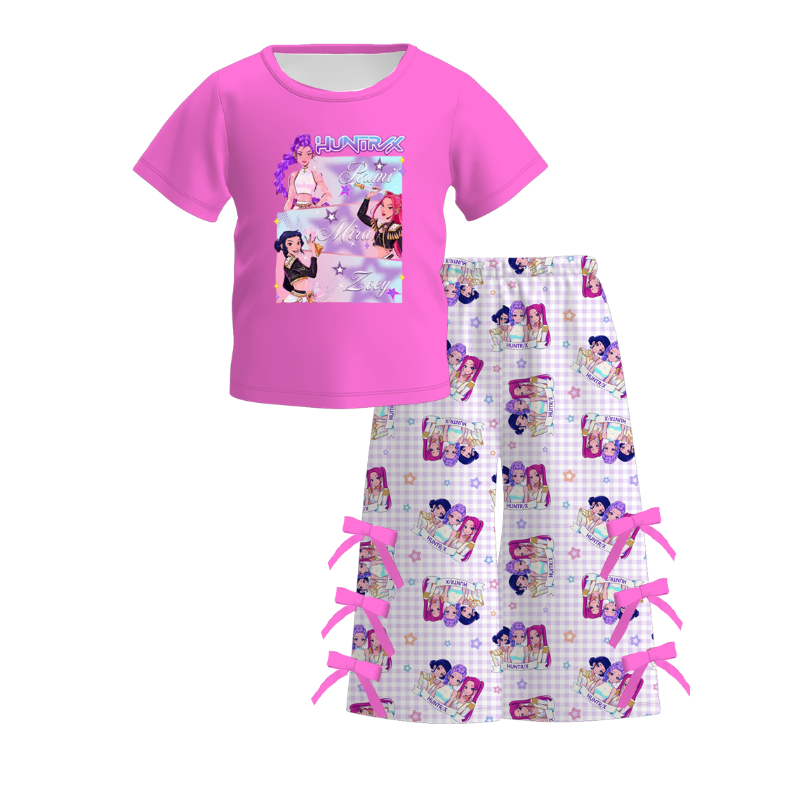 Kids Fashion K-Pop Demon Hunter Printed Ruffled Pant Set