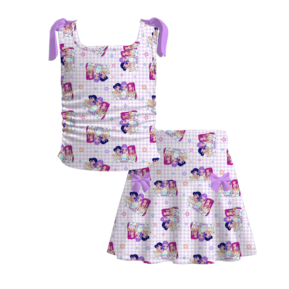 Girls Summer K-Pop Demon Hunter Print Slip Skirt Set