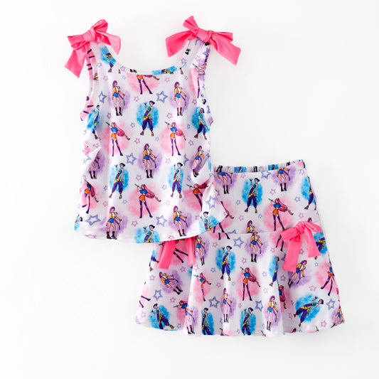 Girls Summer K-Pop Demon Hunter Print Slip Skirt Set