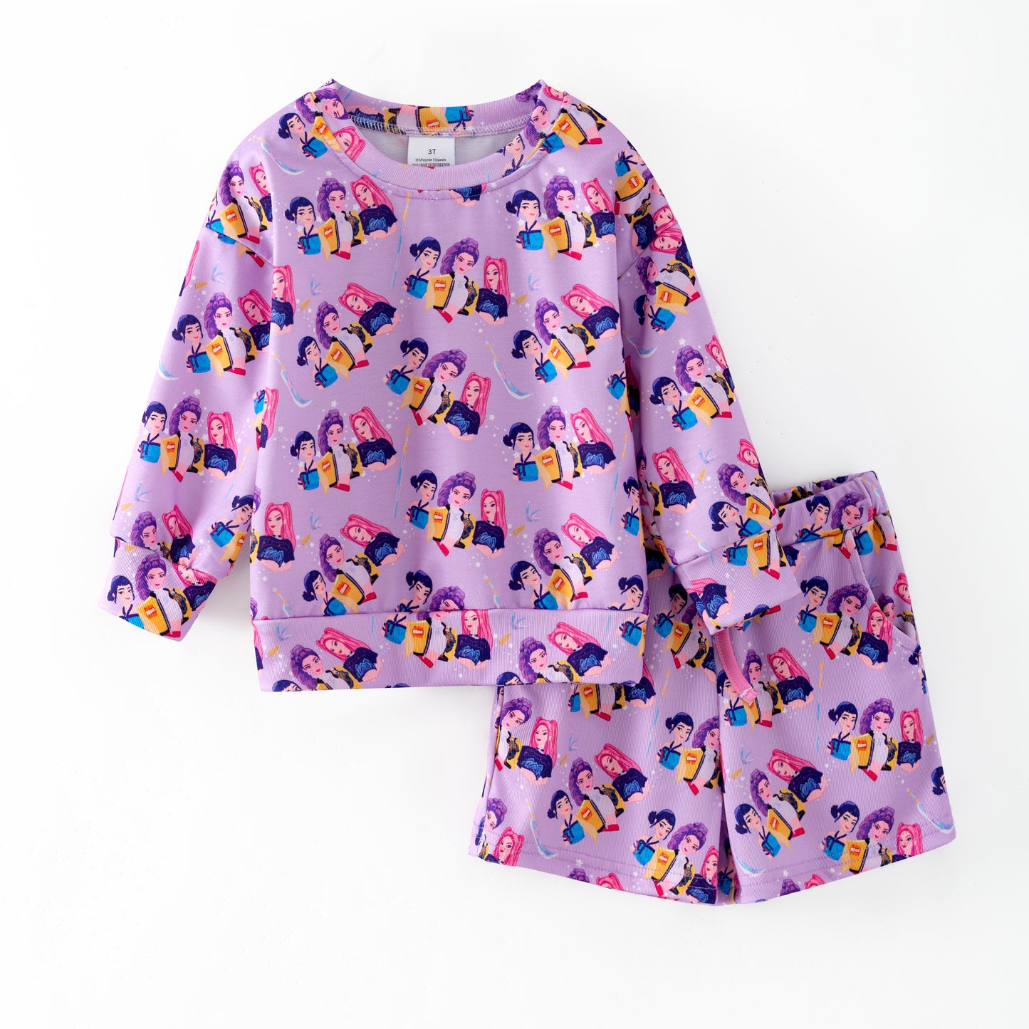 2026 Girls Summer Kpop Demon Hunter Sweatshirt Short Set