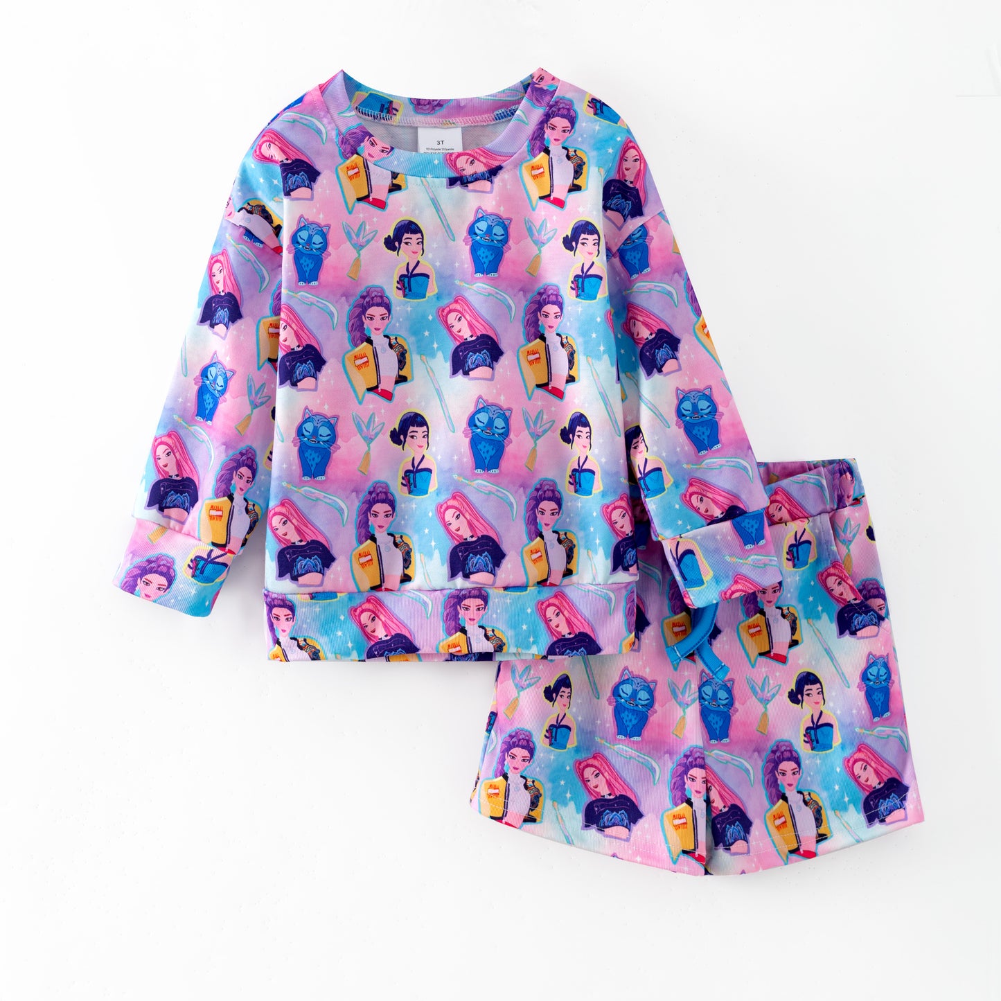 2026 Girls Summer Kpop Demon Hunter Sweatshirt Short Set