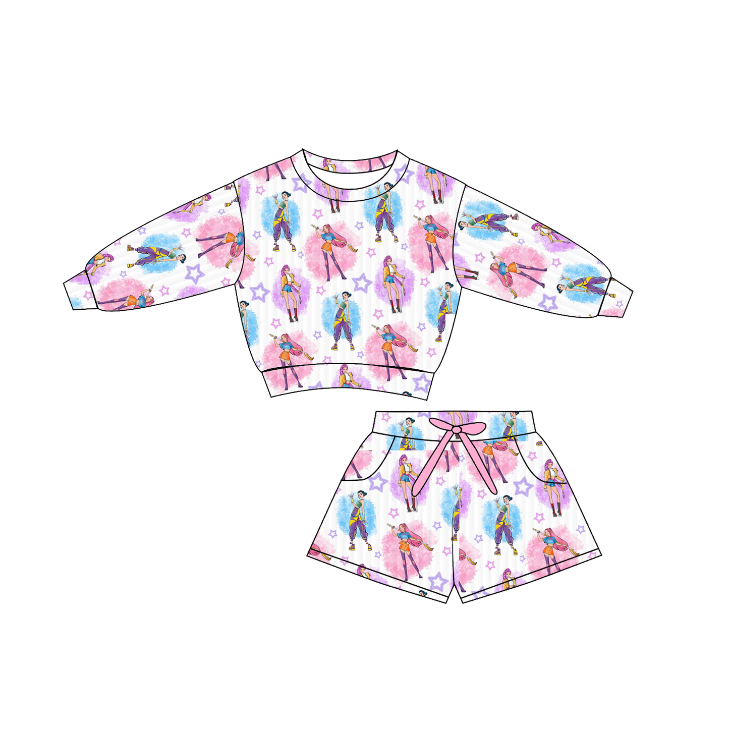 2026 Girls Summer Kpop Demon Hunter Sweatshirt Short Set
