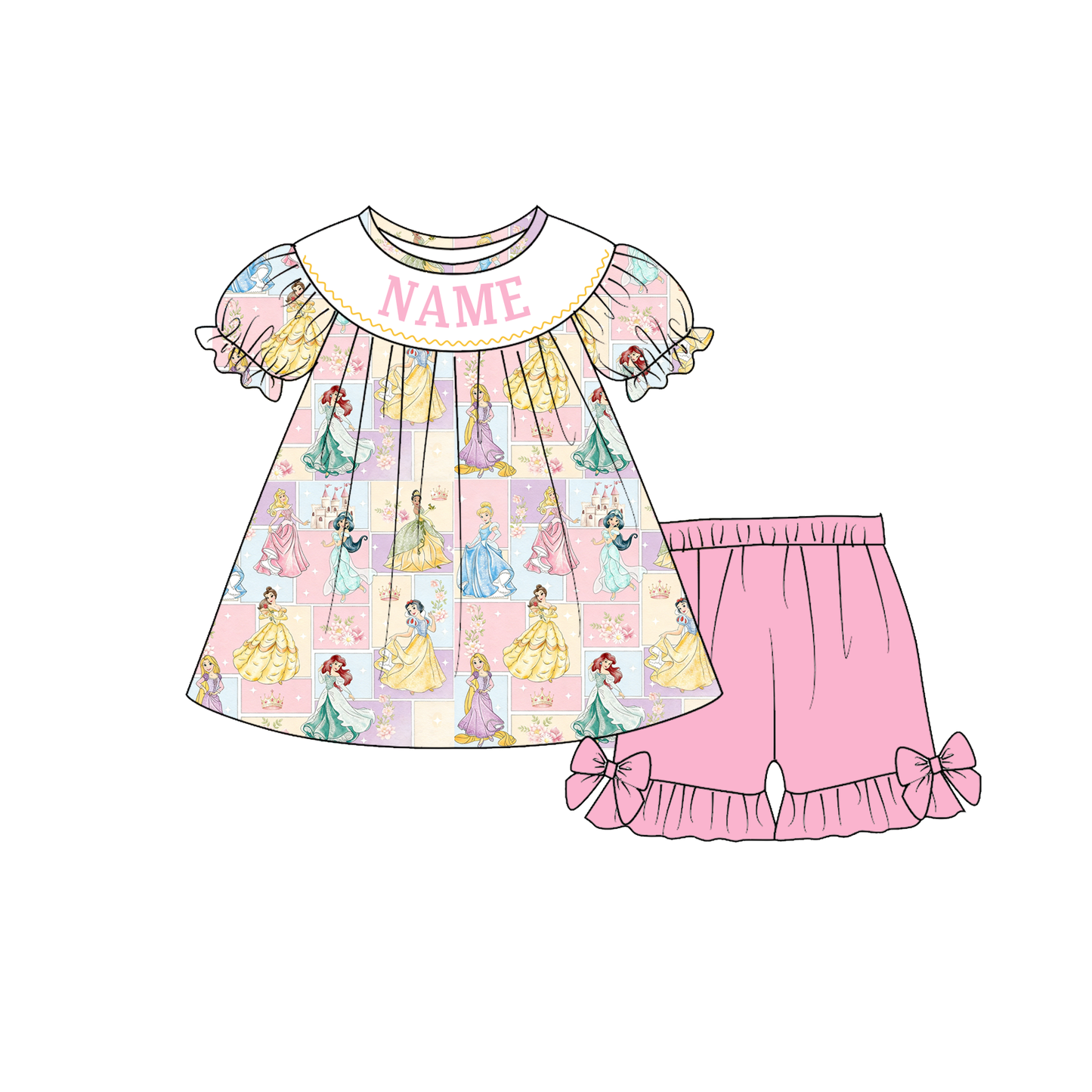 Girls Summer LITTLE PRINCESS Custom Name Smock Embroidery Collection
