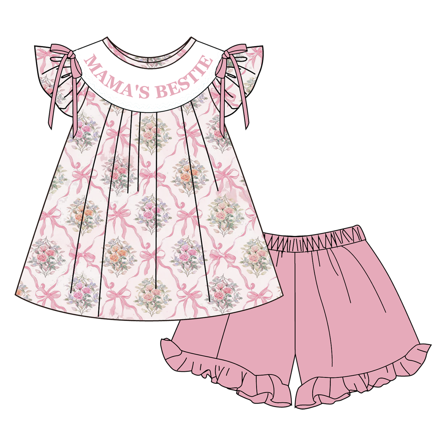 Summer Pink Floral MAMA'S BESTIE Embroidery Smock Collection