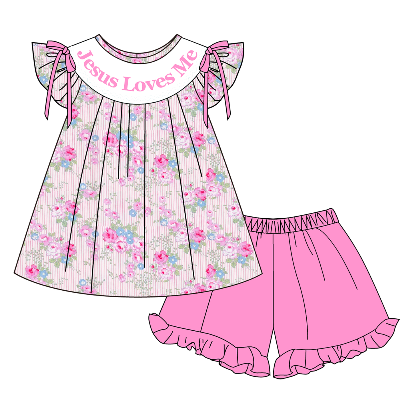 Summer Pink Floral JESUS LOVES ME Embroidery Smock Collection