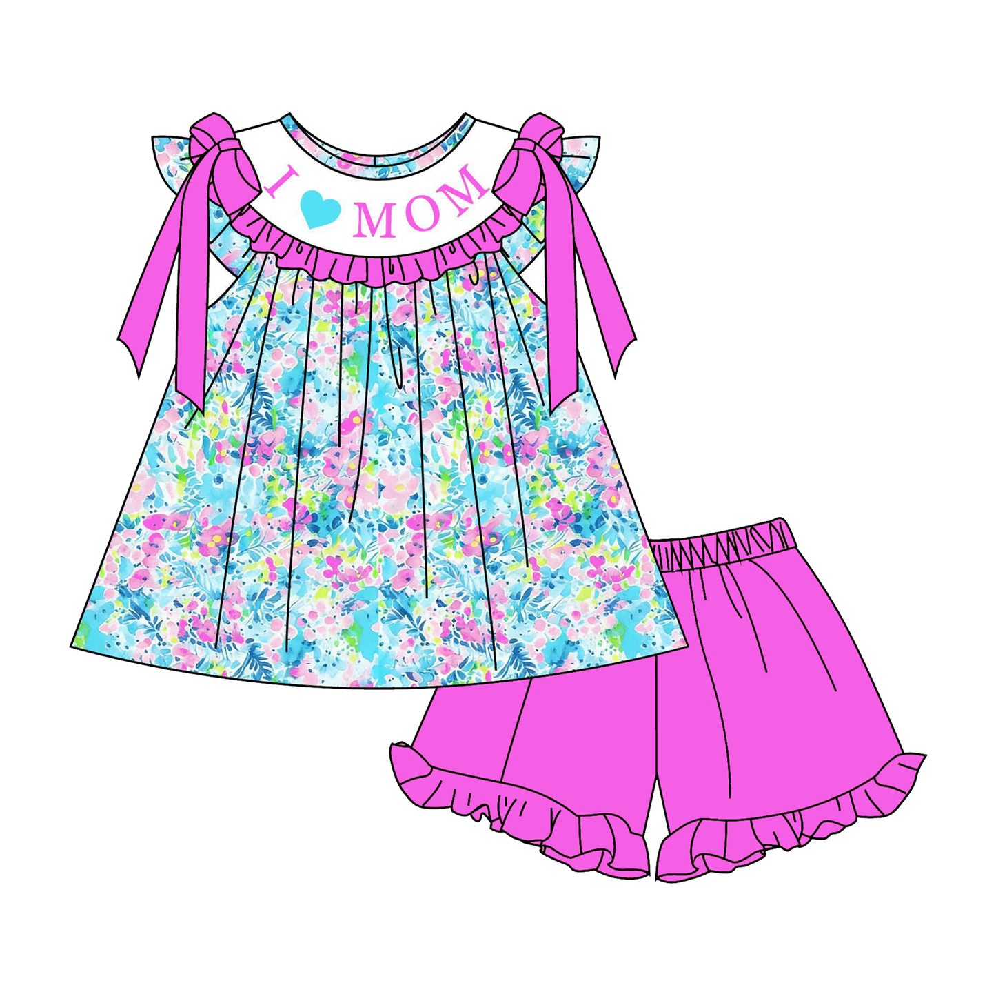 Mother's Day Purple Floral I LOVE MAMA Smocked Embroidery Collection