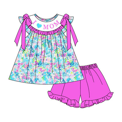Mother's Day Purple Floral I LOVE MAMA Smocked Embroidery Collection