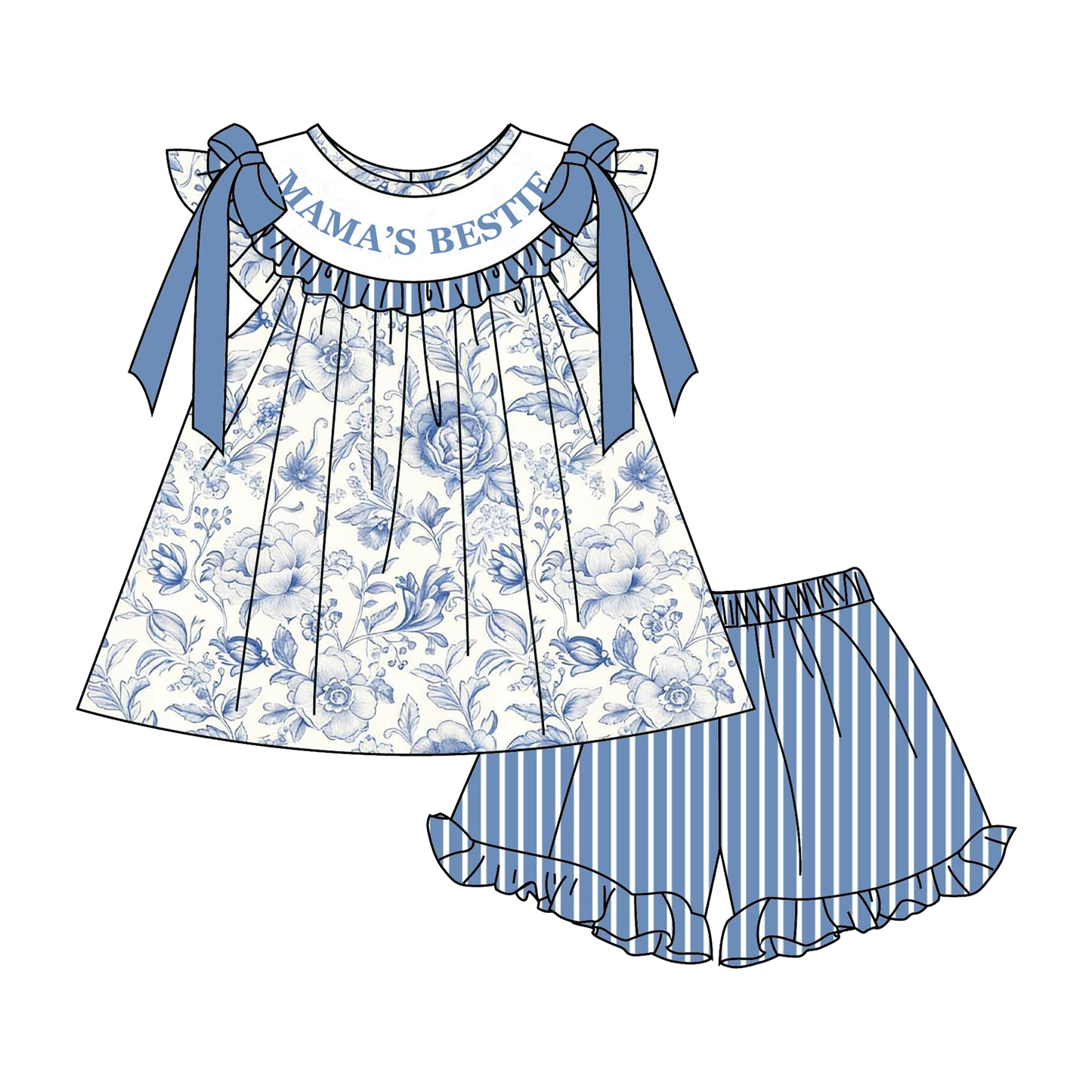 Summer Blue Floral MAMA'S BESTIE Smocked Embroidery Collection