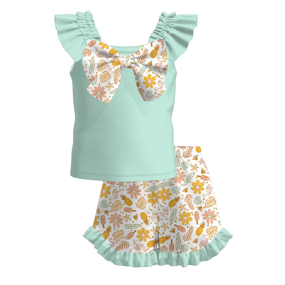Spring Summer Printed Bow Short Set Collection