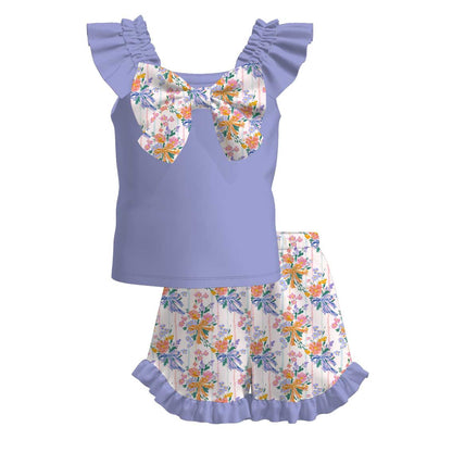 Spring Summer Printed Bow Short Set Collection