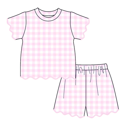 Summer Color Plaid Soft Scallop Trim Short Set