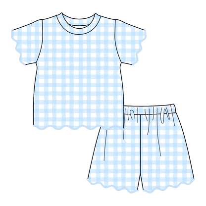 Summer Color Plaid Soft Scallop Trim Short Set