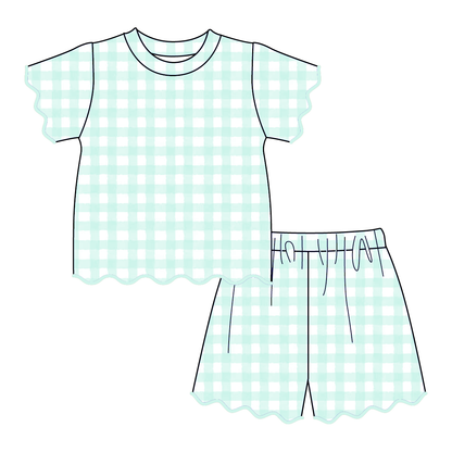 Summer Color Plaid Soft Scallop Trim Short Set