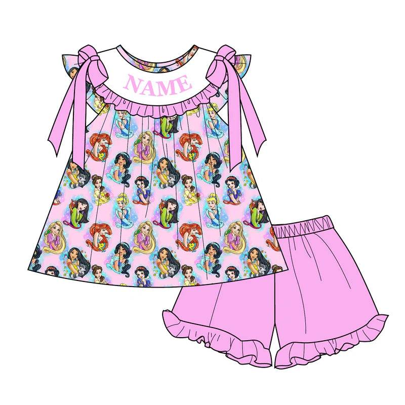 Summer Girls Pink Princess Custom Name Smocked Embroidery Set Collection