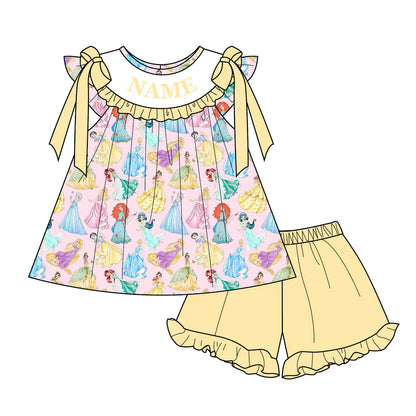 Summer Girls Yellow Princess Custom Name Smocked Embroidery Set Collection